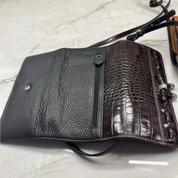 Brighton Black and Brown Textured wallet with Crossbody strap. - Picture 4 of 8